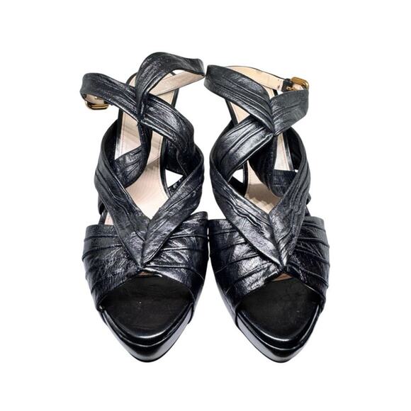 PRADA ANTIC SOFT NERO BLACK PLATFORM CRISS CROSS DRESSY SHOES SZ 41 10.5 - Picture 2 of 9